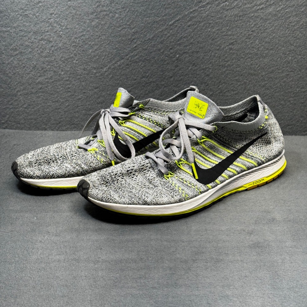 Nike Flyknit Streak Grey Volt Yellow Running Shoes 835994-007 Mens Size 10.5